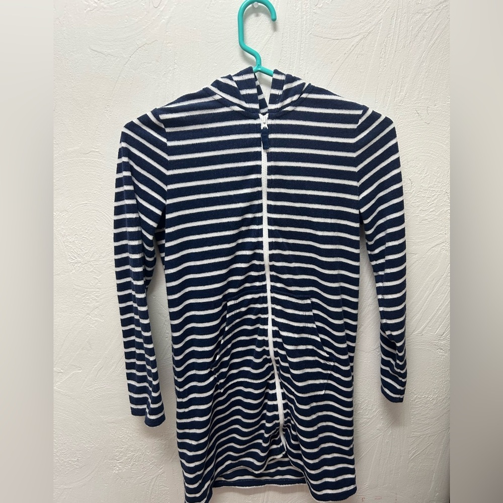Land’s End Swim Navy White Striped Zip-Up Coverup (size M 10-12)